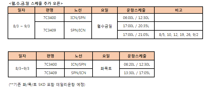 [제주항공] 인천-사이판 증편운항 안내