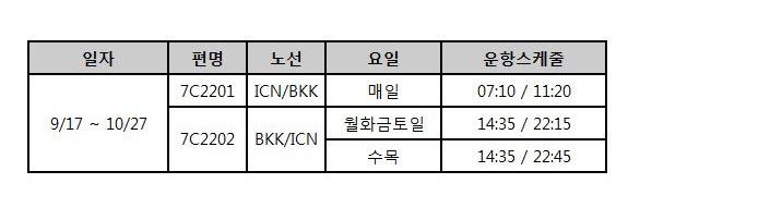 [제주항공] 인천-방콕 증편 운항 안내 (9/17~10/27)